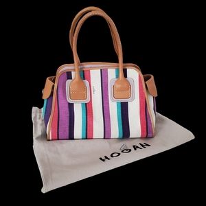 Hogan Canvas & Leather Striped Shoulder Bag Handbag Purse